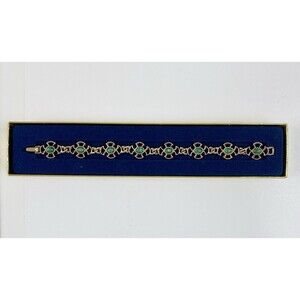 Vintage 70s Avon Baroness Bracelet Gold Tone Faux Jade Maltese Cross Links 7 in
